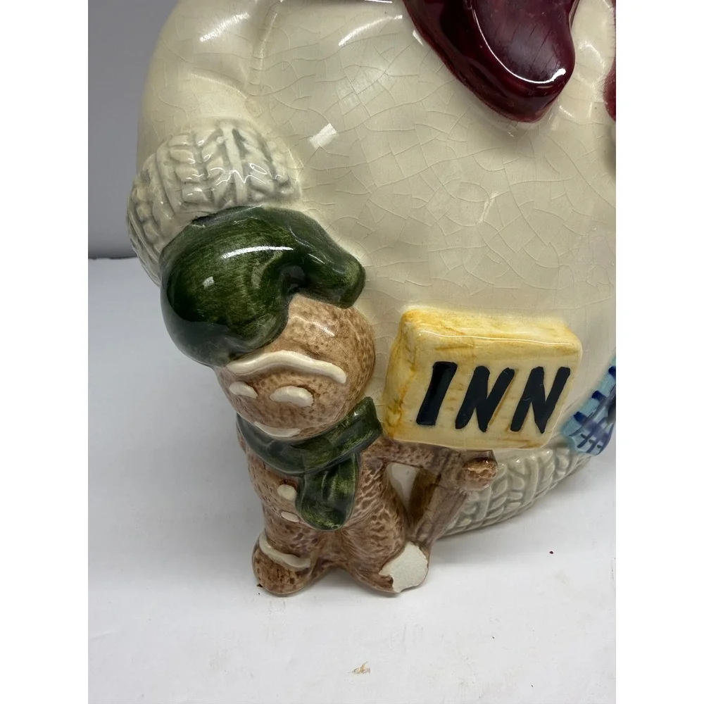 Holiday Snowman Ceramic with Top Hat Scarf and Gingerbread Man INN Sign